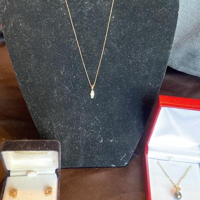 Two 14K Gold Necklaces And 10K Earrings 