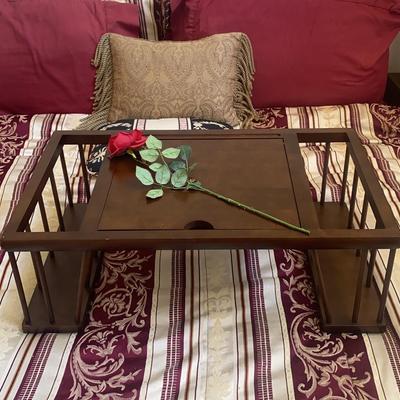 Vintage Bed Tray Wooden Table Top with Side Magazine Holders