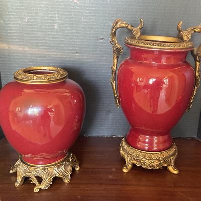 Two Red And Gold Art Nouveau Urn/Vases