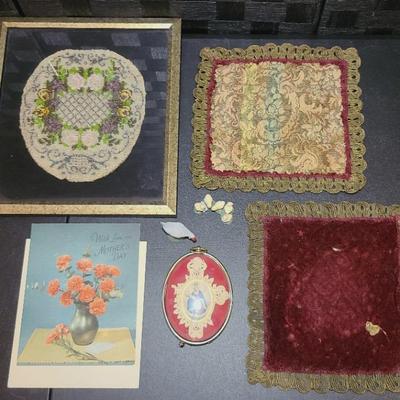 Vintage/Antique European Jacquard/ Beaded Textiles, Vtg Style Card, Paper Icon, Schleich Chickens