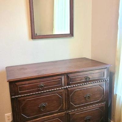 Early 1900's Davis Cabinet Co. "Beaded" Dresser and Mirror