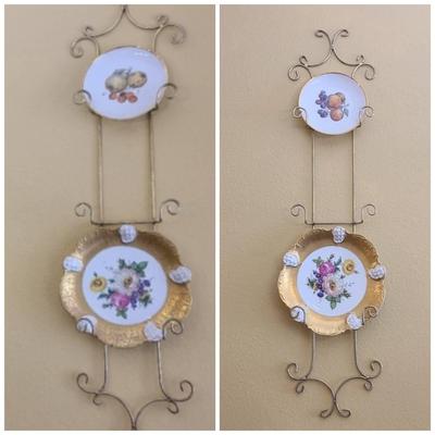 Rosenthal/ Other Bavarian Painted Floral And Fruit Dishes (4) And 2 Long 48" Plate Racks