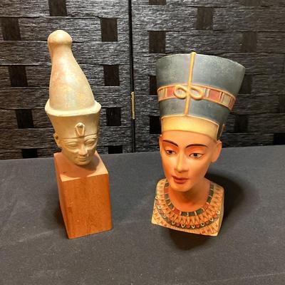 Queen Nefertiti Ceramic Bust (European Backstamp?) & Amenhotep II Museum Replica from MFA Boston