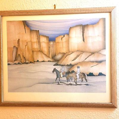 Amado Peña Print Of Couple On Horseback -- Has Debris Inside The Glass That Can Easily Be Removed