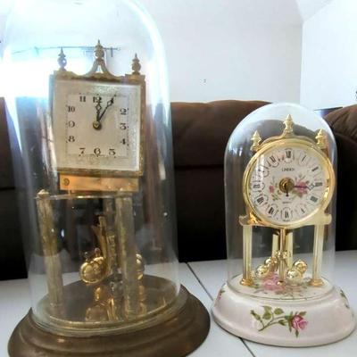 Anniversary/Dome/Torsion Clock & White & Linden Gold Porcelain Anniversary Clock w/ Floral Detail

