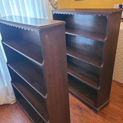 Pair Of Matching Vtg/antique "Beaded", Scalloped Bookshelves, Each 35" Wide, 48" Tall, 10.5" Deep