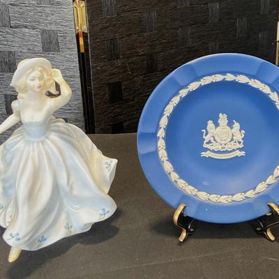 Wedgwood Silver Jubilee Plate, and Coalport Ladies Of Fashion “Debbie” Porcelain Figurine 