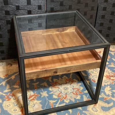 Shadow Box Side Table W/ Metal Frame (18”x18”x18”)
