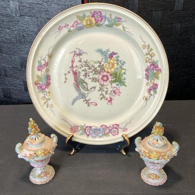 Sitzendorf (?) Porcelain Garnitures & Rosenthal Selb-Germany "Winifred" Plate