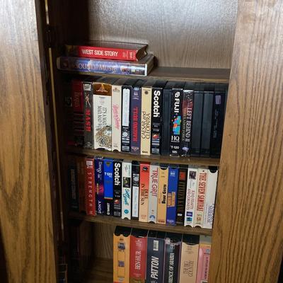 Vintage VHS Tape Cabinet (39”x20”x12”) With VHS Tapes!