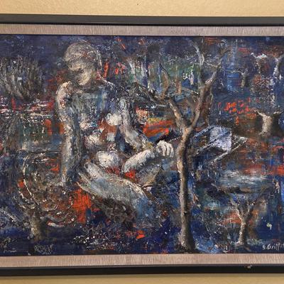 Signed S. Griffith Abstract Textured Painting 33”x25”t