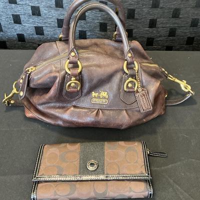 Brown Leather Coach Bag & Coach Monogram  Wallet