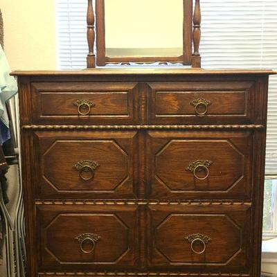 Early 1900's Davis Cabinet Co Highboy Dresser and Gentleman's Mirror (Not Attached)