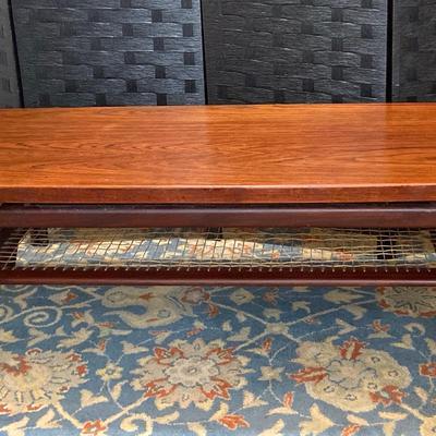 Mid Century Danish Teak "Floating Surfboard" Coffee Table w Lower Netting, Mogans Kold Furniture Co.