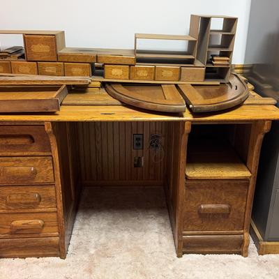 Vintage Large Wooden Mail Desk (Refurbish Project)  W/Chair 