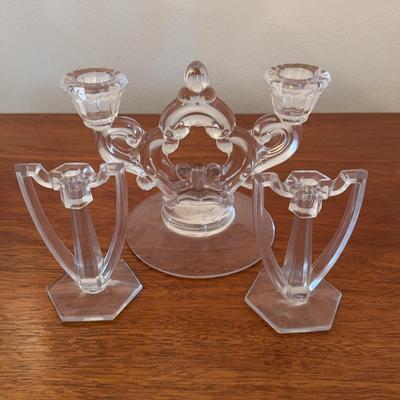 Set Of 3 Cambridge Glass Candle Stick Holder 