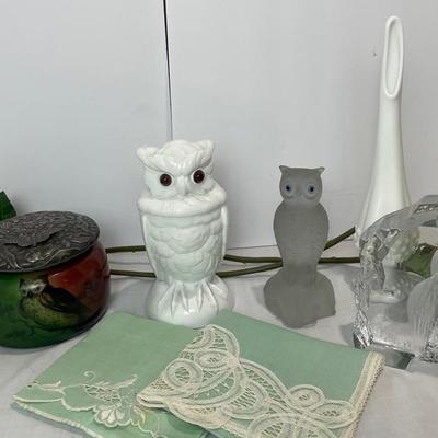 Antique Milk Glass Owl And Humidor And More Owl Decor 