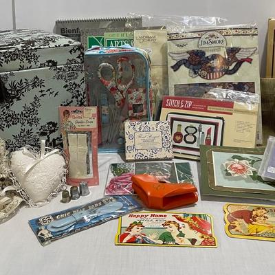 Vintage Sewing Items, Cards, Cross Stitch Mystery Lot