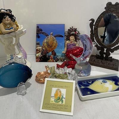 Under The Sea Glass Fish Figurines And Seahorse Mirror With Mermaids