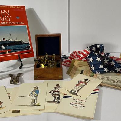 Brass Sextant With Box, Antique Photo Cards And Patriotic Memorabilia