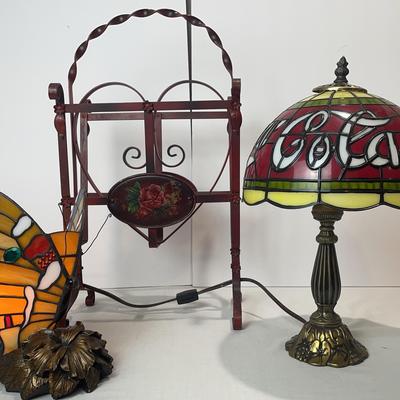 Butterfly Tiffany Style Stained Glass Lamp And  Coca Cola Desk Lamp