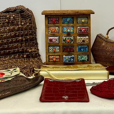 Wood/Cermaic Spice Box, Brighton red Moc, Cross Body Bag And Others 