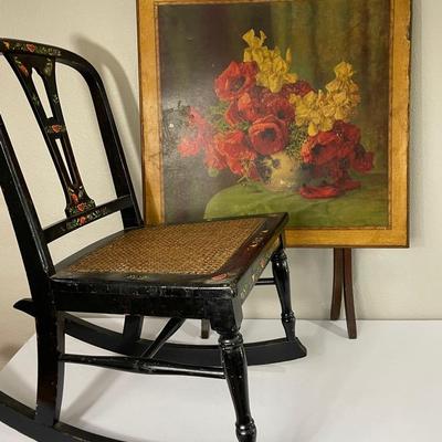 Pennsylvanian Folk Chair & Homestead Cottage Painting/table
