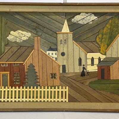 Theodore DeGroot Large Wood Lath Americana Townscape FolkArt