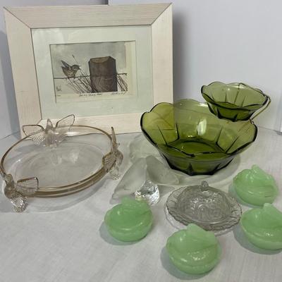 MCM Vintage Green Glass Chip &Dip Bowls, Mini Rabbits And More