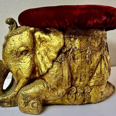 Vintage Gold Colored Elephant Figural Foot Stool