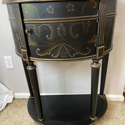 Side Table, Black & Gold, Round Front 