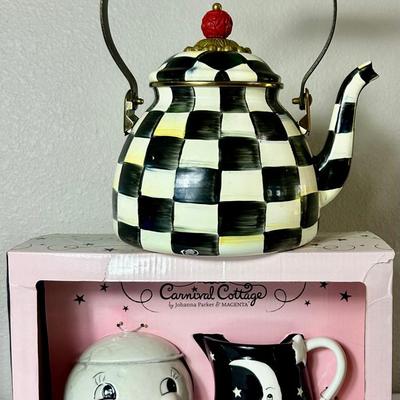 Vintage Tea Pot With Ceramic Sugar And Creamer Set 