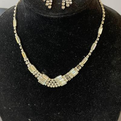 Rhinestone Necklace And Earrings 