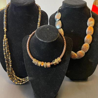 3 Large Bronze Necklaces 