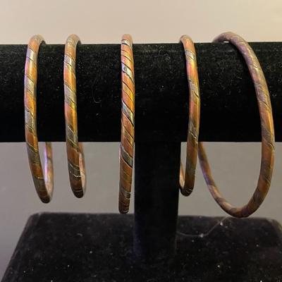 Timeless Elegance: Set of 5 Vintage Copper Bangles