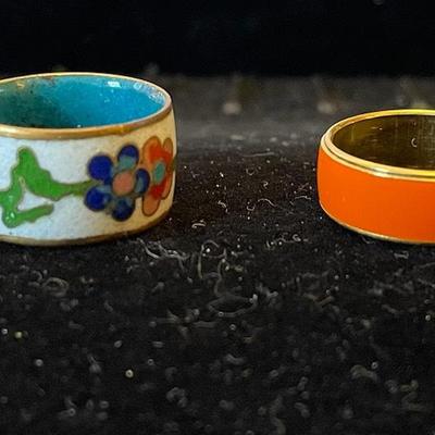 Set of 4 Vintage Cloisonné & Enamel Rings