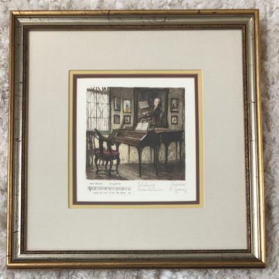 H. Goering, “Mozart’s Piano” Original Etching, Pencil Signed, w/ COA