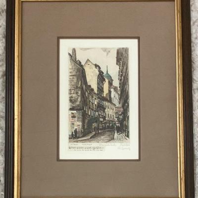 H. Goering “Mozart’s House” Pencil Signed, Hand Colored Etching w/ COA