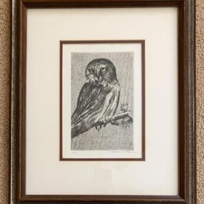 Elwood Miller, “The Owl” Original Etching, Pencil Signed, w/ COA