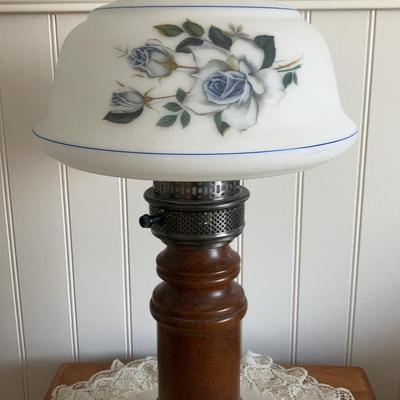 Gone with the Wind Blue Floral Lamp Shade on Wood Base Table Lamp 