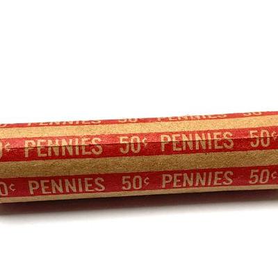 Roll of 1943 circulated steel pennies.