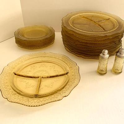 Lg. lot of Federal Glass Amber “ Patrician Spoke”  dinnerware, circa 1933 - 1937