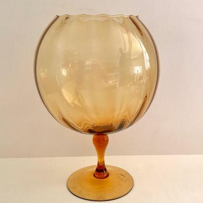 Large amber blown glass footed bowl 