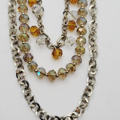 Ann Taylor Loft 3 Strand Necklace Mixed Color Crystal Beads