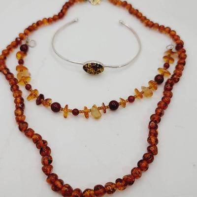 Sterling Amber Necklace And Bracelets 3pc New With Tags