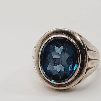 Sterling Sz 9 Blue Stone Ring Vibrant Color 