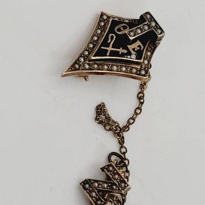Antique Fraternal Pin Pearl And Enamel Gold Plate/fill