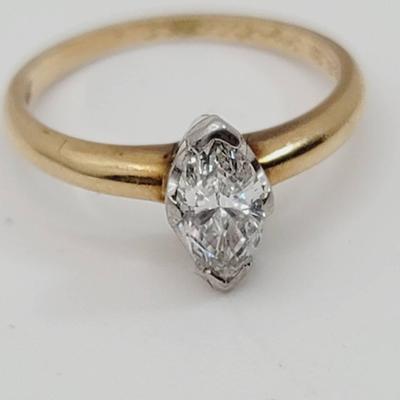 Sz 5.5 Yellow Gold .5 CT Marquis Engagement Ring 