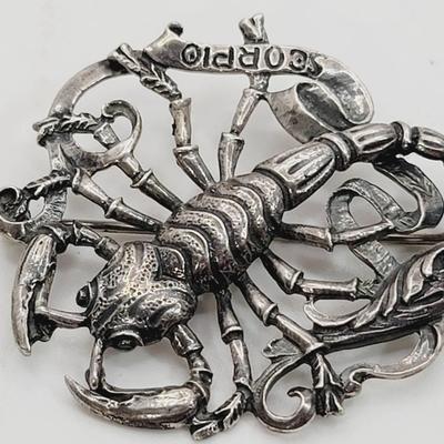 Sterling By Cini Zodiac Scorpio Pin Brooch