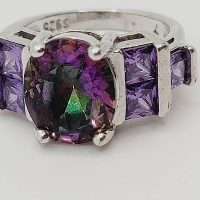 Sz 6.5 Mystic Topaz Ring Sterling Silver 